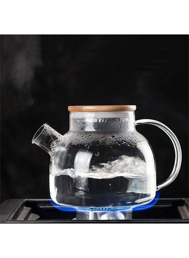 إبريق شاي زجاجي مقاوم للحرارة بسعة 1 لتر مع غطاء خشبي ومصفاة زجاج بوروسيليكات - Image 5